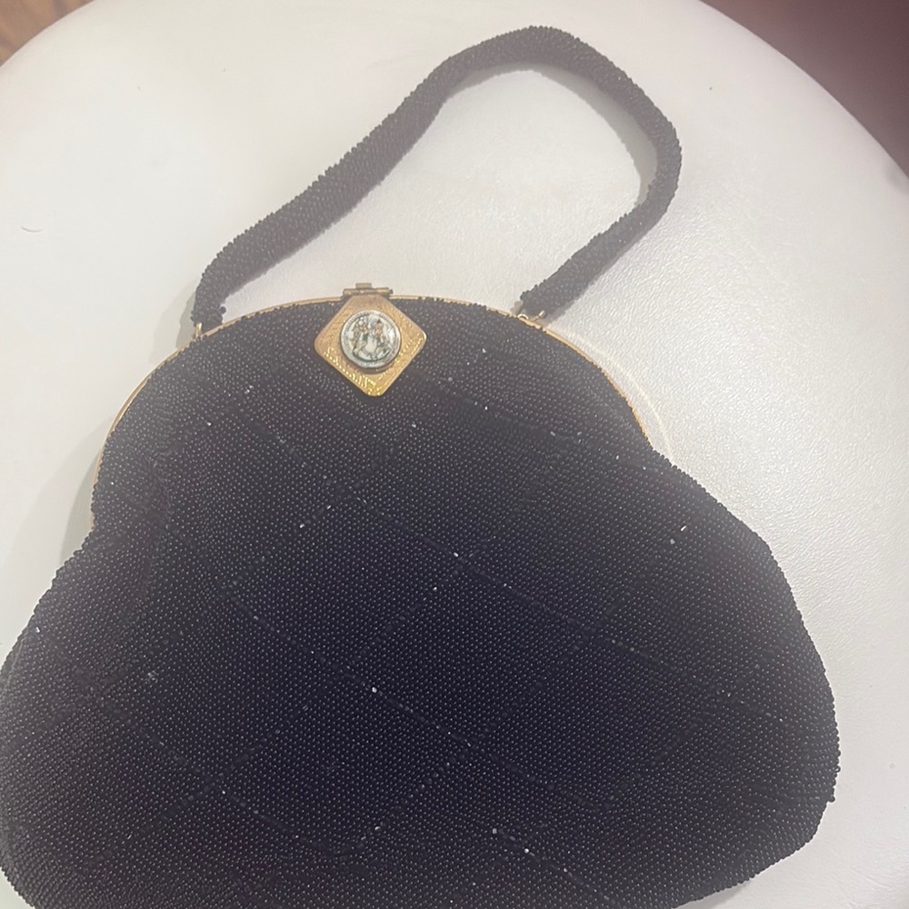 Elegant Black Beaded Handbag